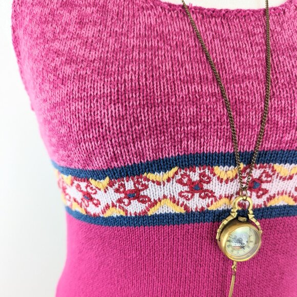 VTG 00s Y2K Blue Asphalt Hot Pink Knitted Striped Cropped Tie Up Halter Tank Top - Picture 4 of 5